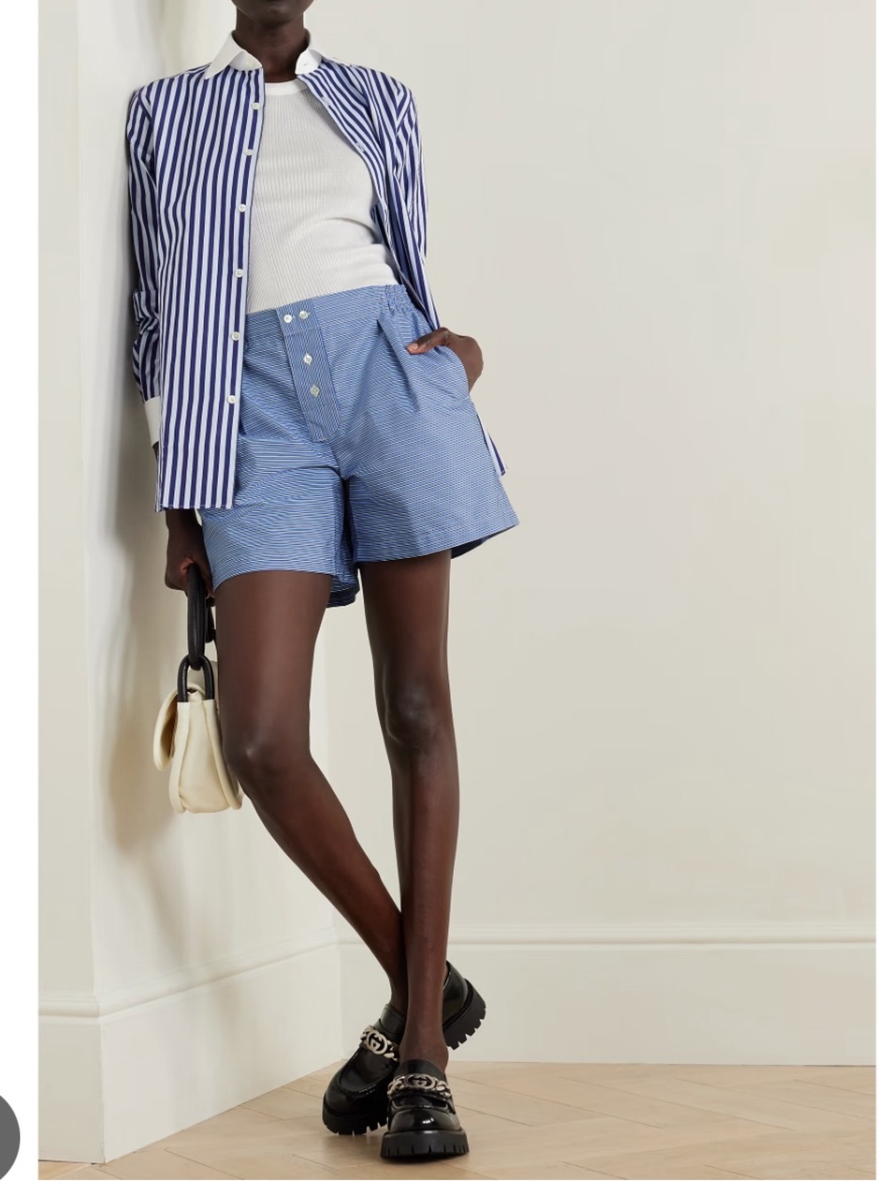 Blue Striped Shorts with Button Detail